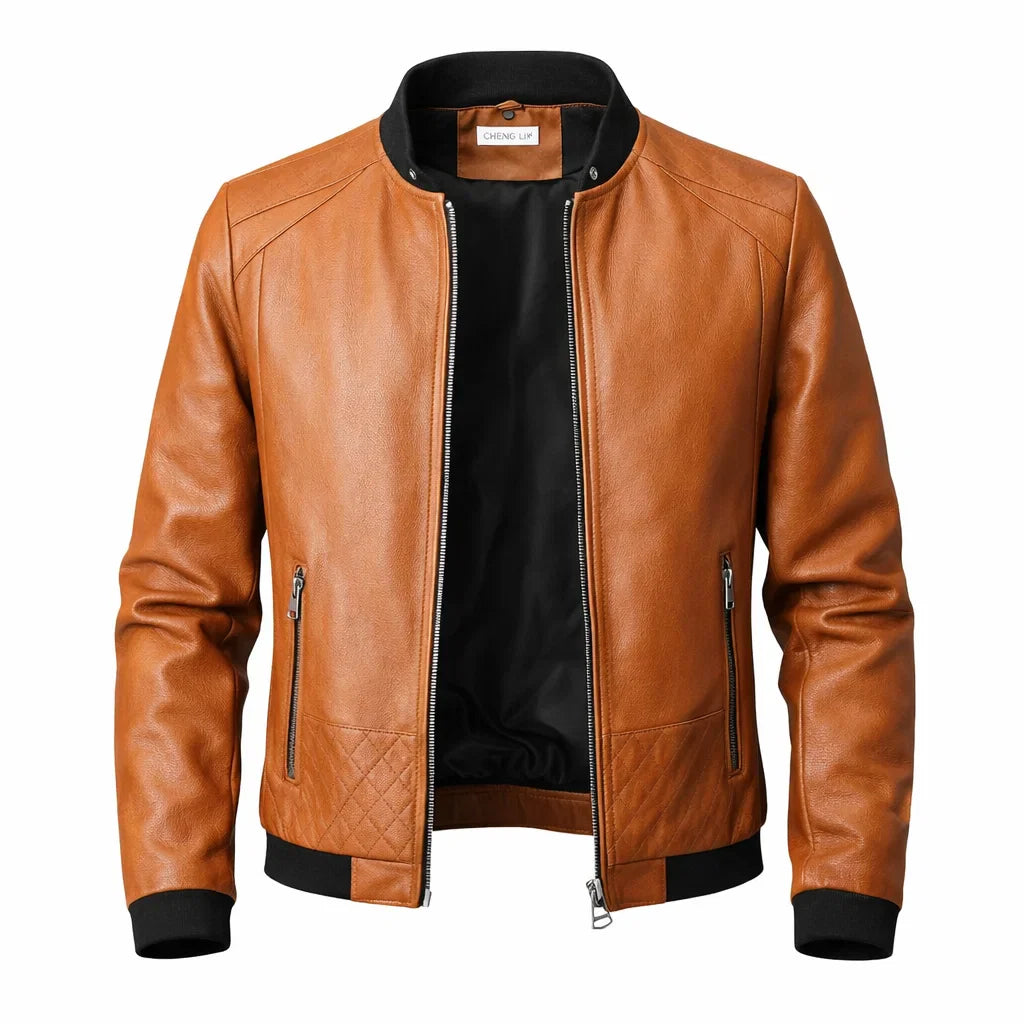 Chaqueta de Piel Bomber Ajustada para Hombre - Donk