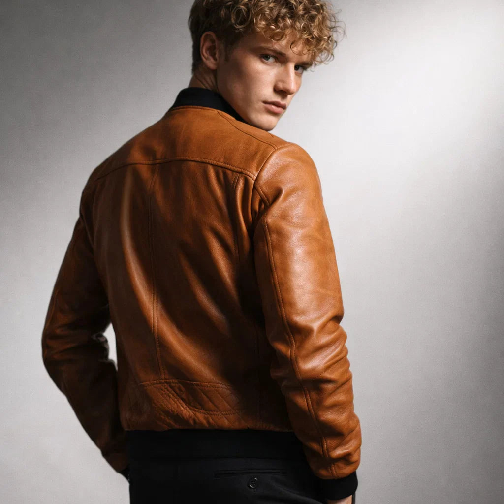 Chaqueta de Piel Bomber Ajustada para Hombre - Donk