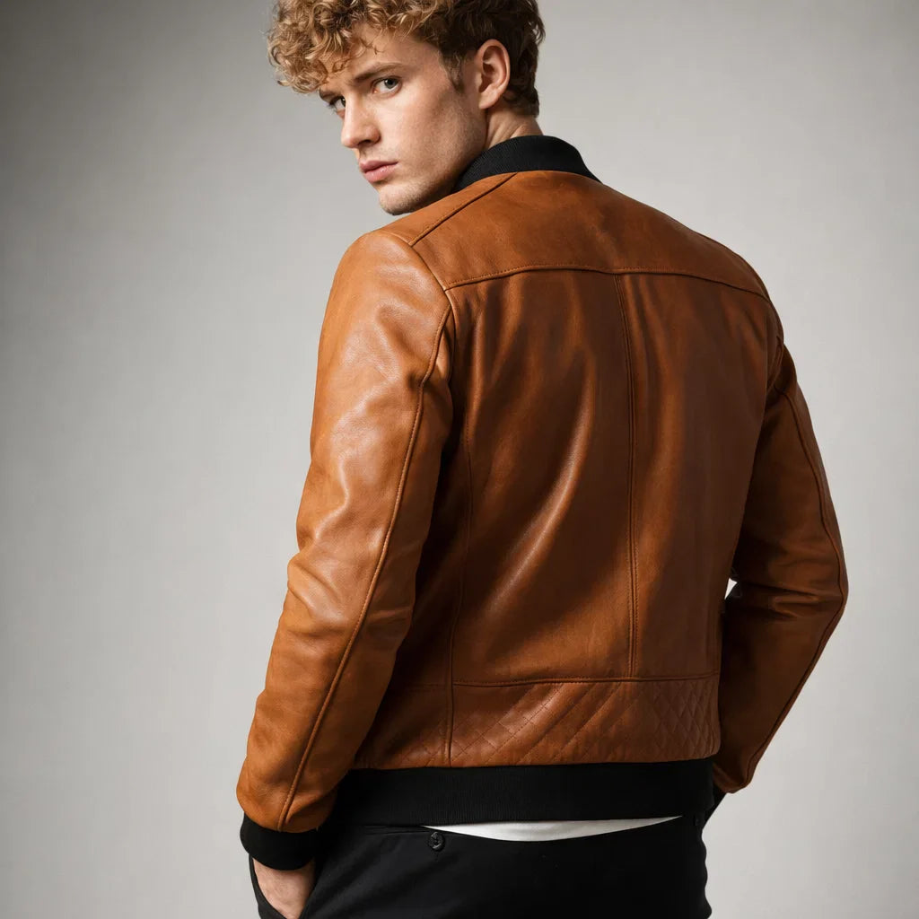 Chaqueta de Piel Bomber Ajustada para Hombre - Donk