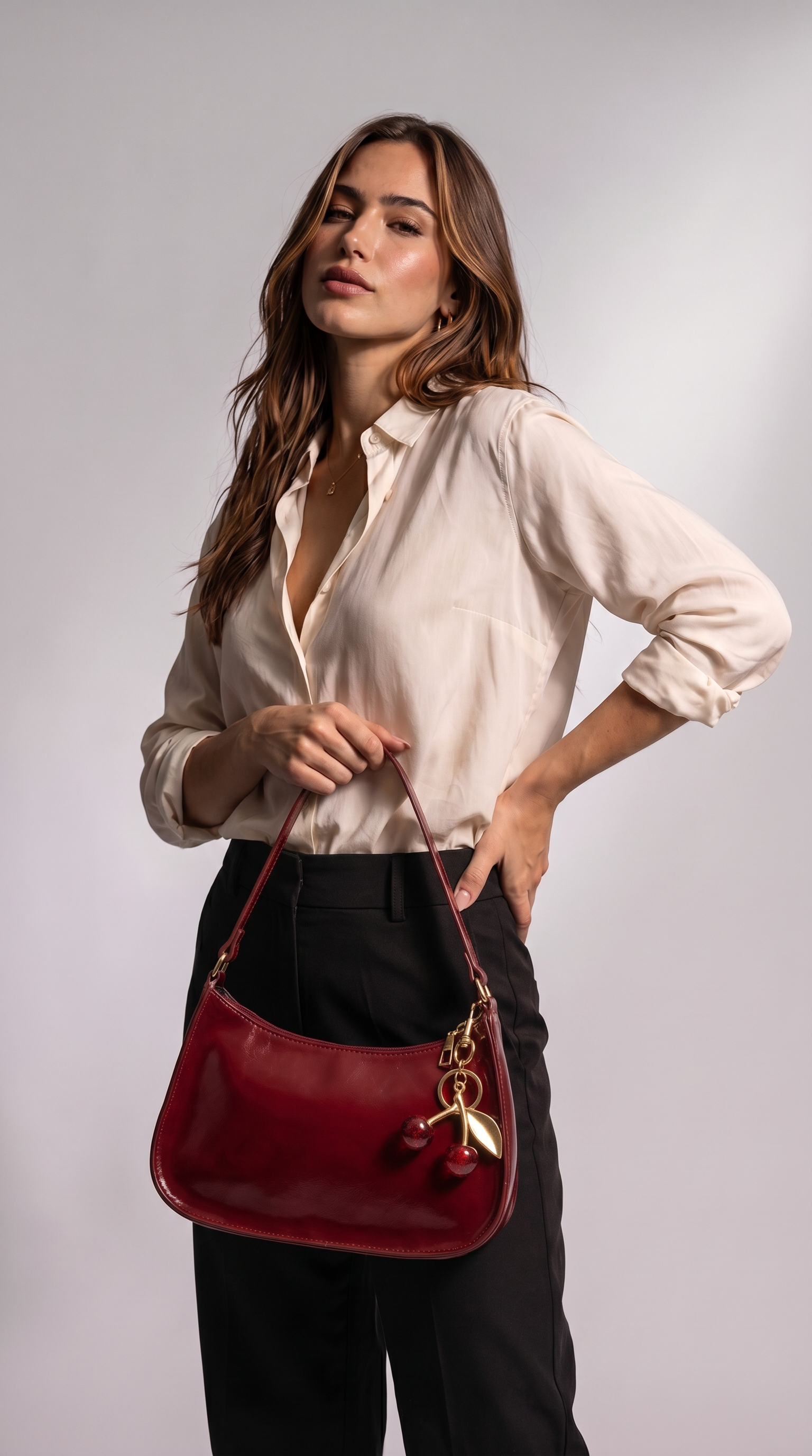 Bolso Hobo de Piel para Mujer - Cherry
