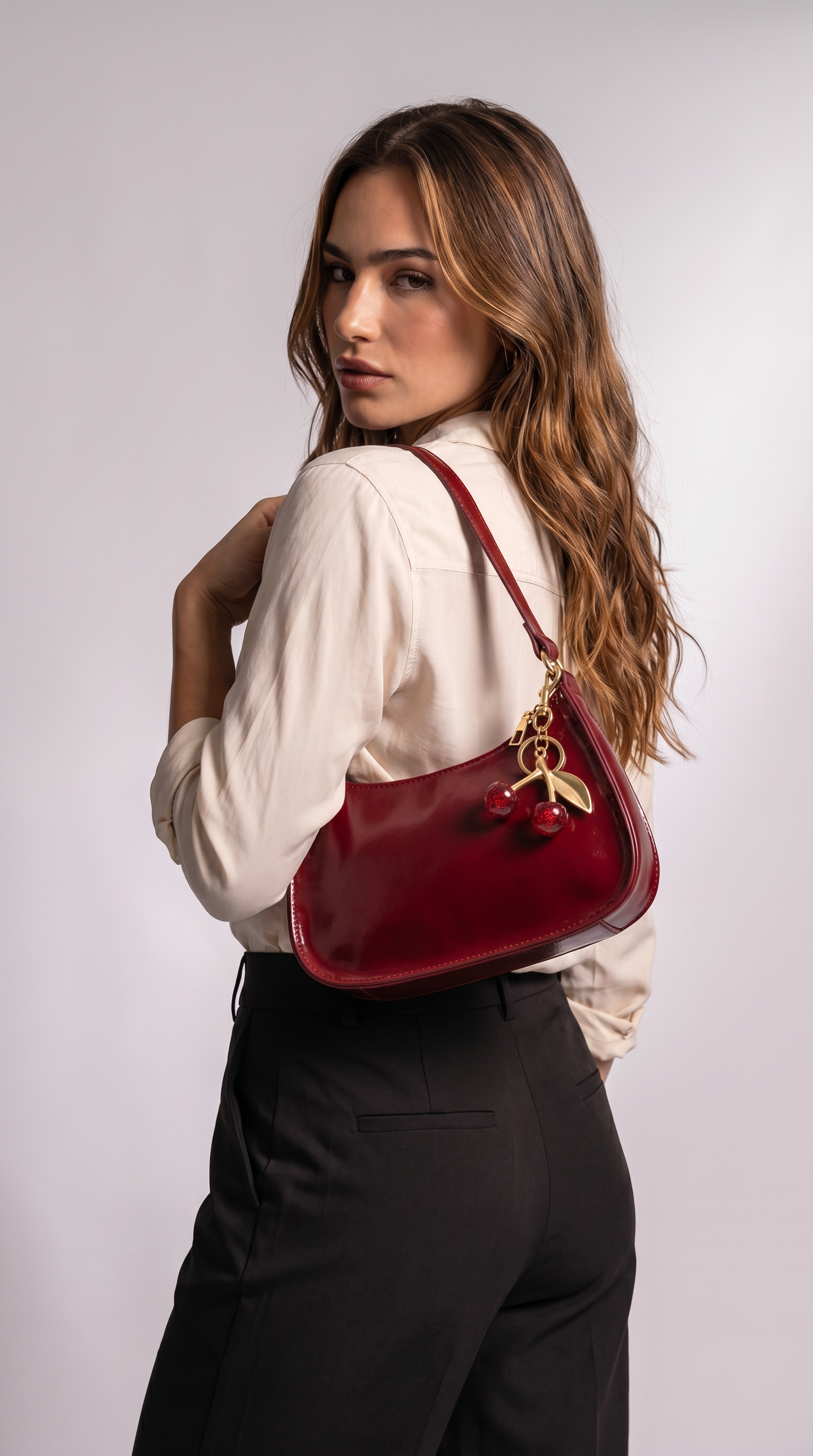 Bolso Hobo de Piel para Mujer - Cherry