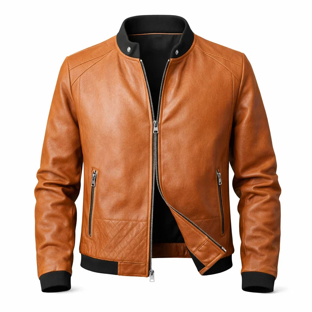 Chaqueta de Piel Bomber Ajustada para Hombre - Donk