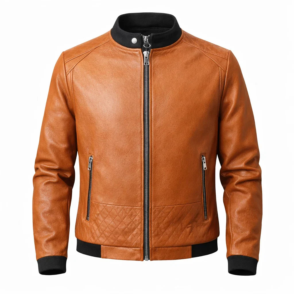 Chaqueta de Piel Bomber Ajustada para Hombre - Donk