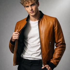 Chaqueta de Piel Bomber Ajustada para Hombre - Donk