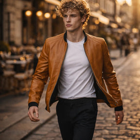 Chaqueta de Piel Bomber Ajustada para Hombre - Donk