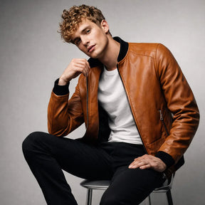 Chaqueta de Piel Bomber Ajustada para Hombre - Donk