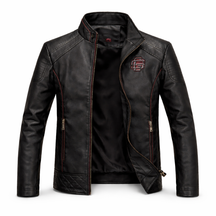 Chaqueta de Piel Ajustada para Hombre - Raven