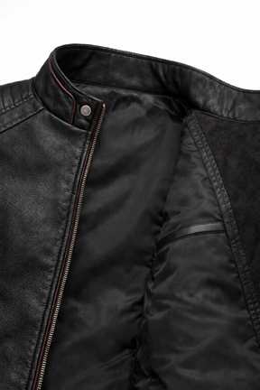 Chaqueta de Piel Ajustada para Hombre - Raven