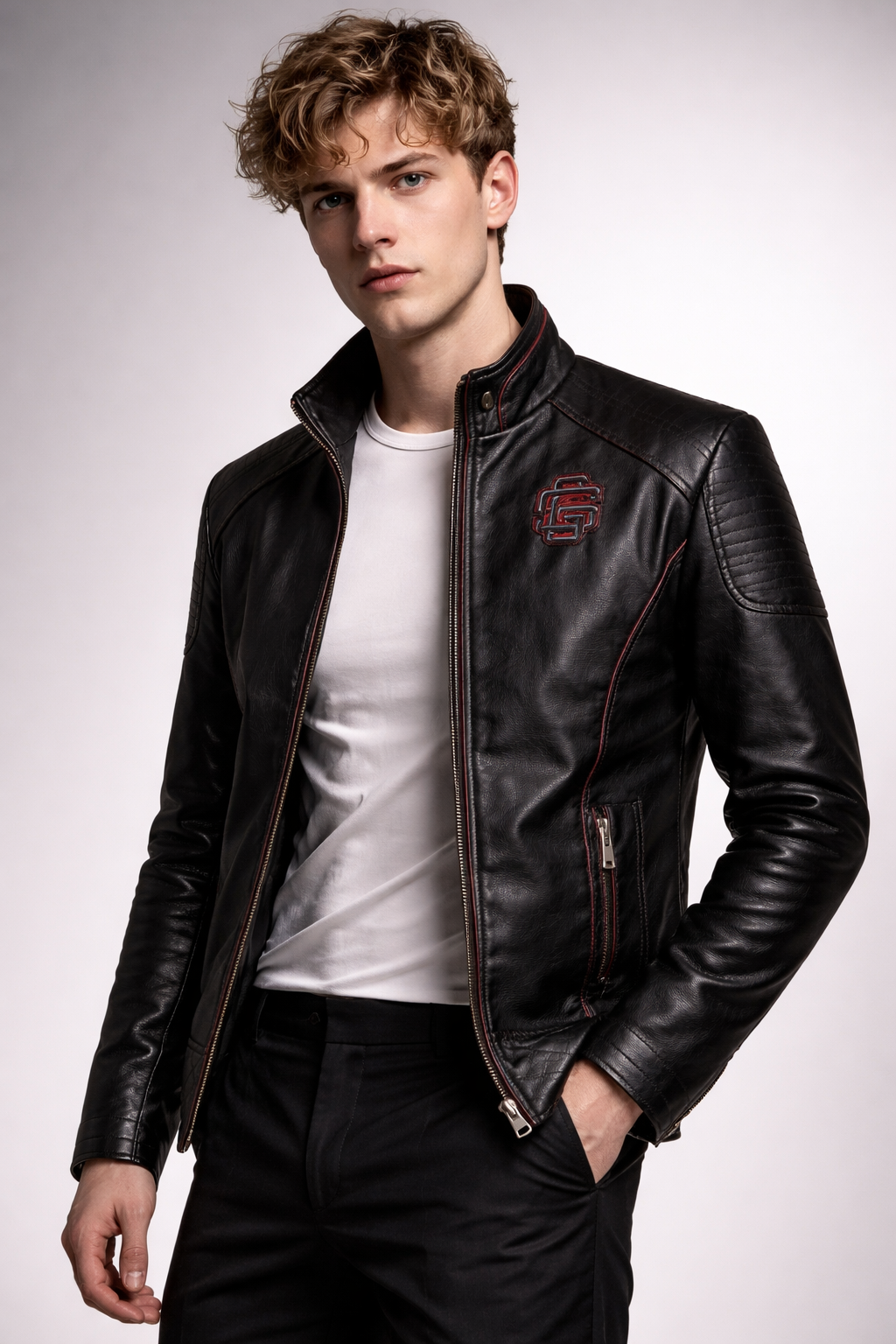 Chaqueta de Piel Ajustada para Hombre - Raven