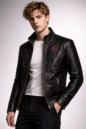 Chaqueta de Piel Ajustada para Hombre - Raven