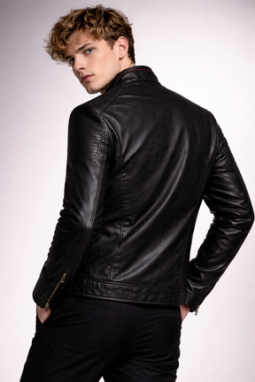 Chaqueta de Piel Ajustada para Hombre - Raven