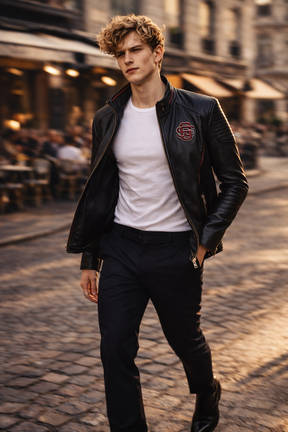 Chaqueta de Piel Ajustada para Hombre - Raven