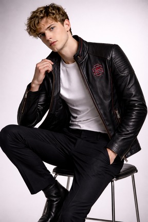 Chaqueta de Piel Ajustada para Hombre - Raven