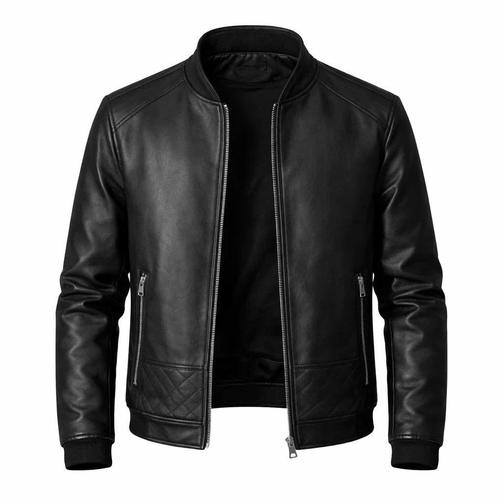 Chaqueta de Piel Bomber Ajustada para Hombre - Donk