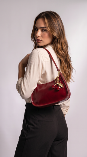 Bolso Hobo de Piel para Mujer - Cherry