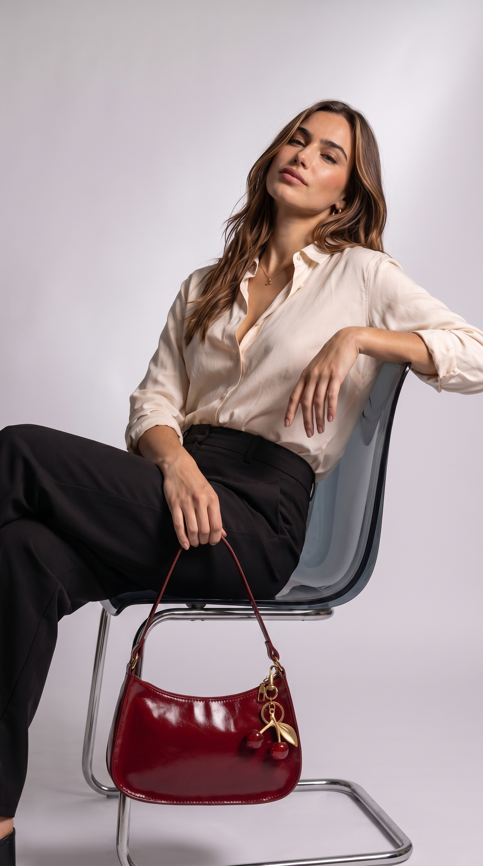 Bolso Hobo de Piel para Mujer - Cherry