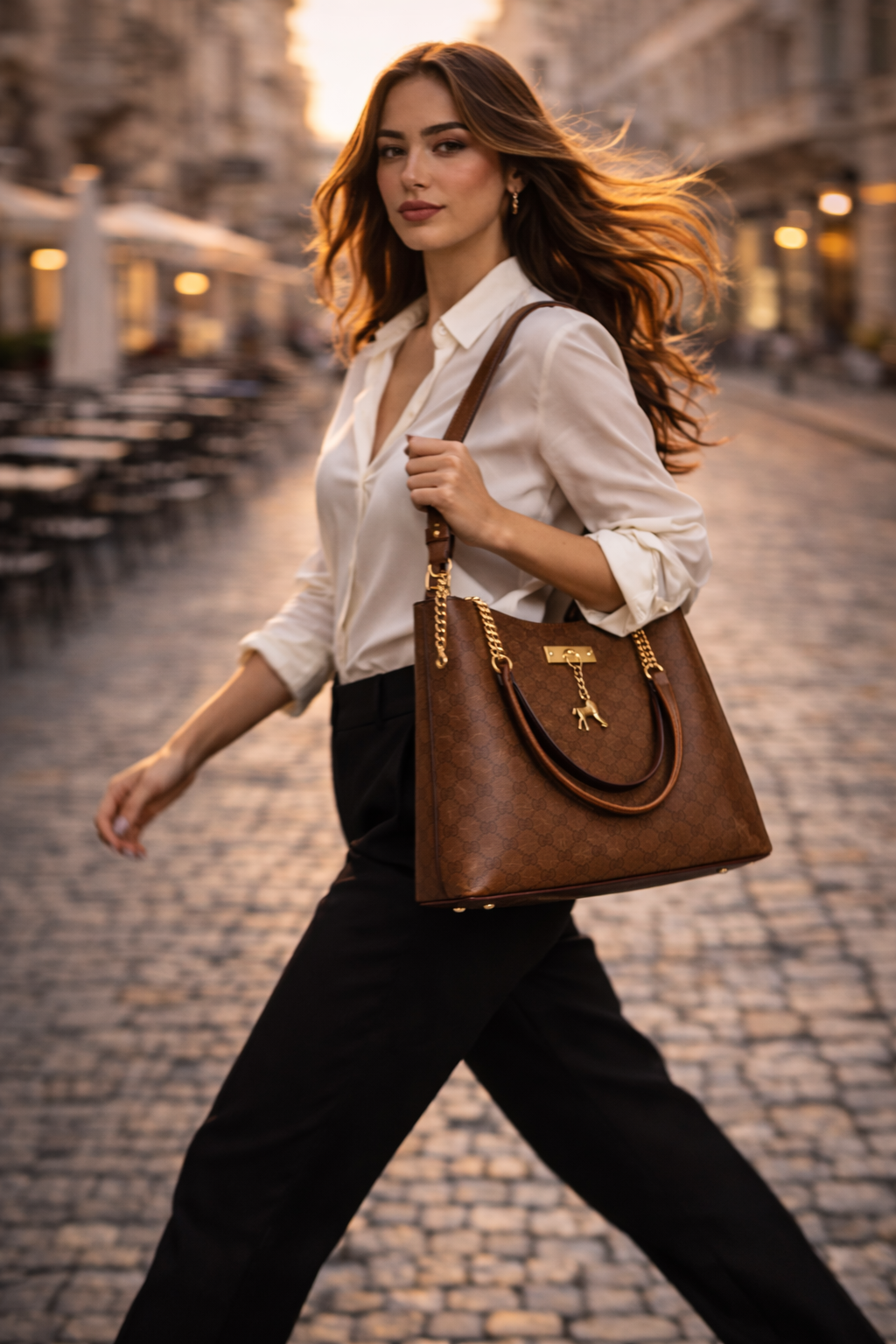 Bolso Mensajero de Piel para Mujer - Camel - Kingsford